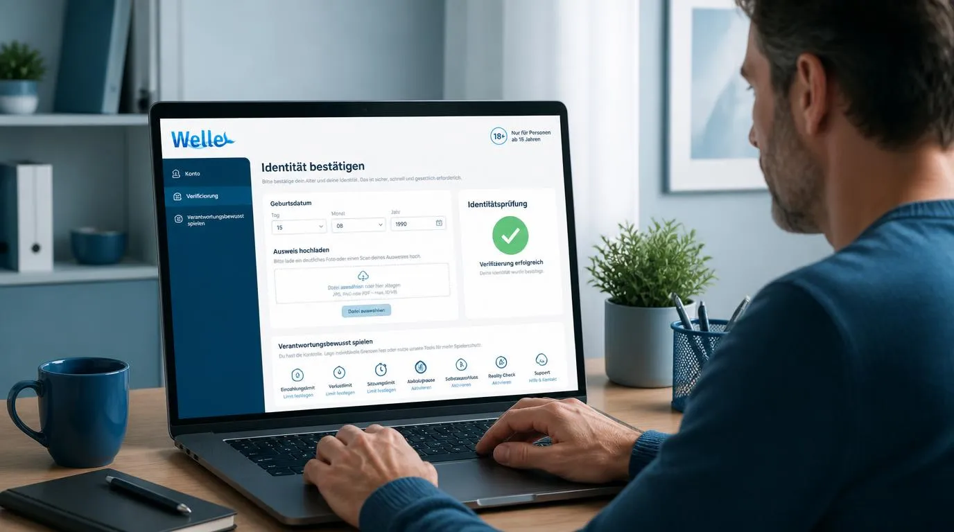 Volljährige Person prüft Ausweisdaten in einem KYC-Formular auf einem Laptop