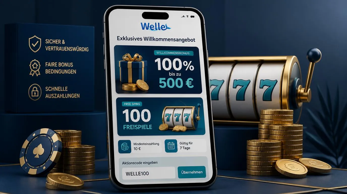 Bonusübersicht mit Einzahlungsbonus bis 500 Euro, 100 Freispielen und Mindesteinzahlung von 10 Euro